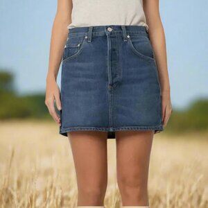Citizens of Humanity Eden Skirt Denim Mini Blue A-Line Cotton Button fly Short
